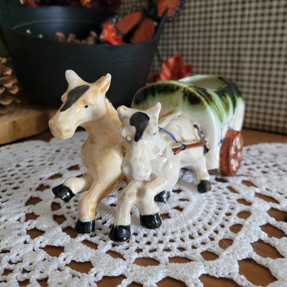 Occupied Japan Planter Horses & Cart - Picture 4 of 11